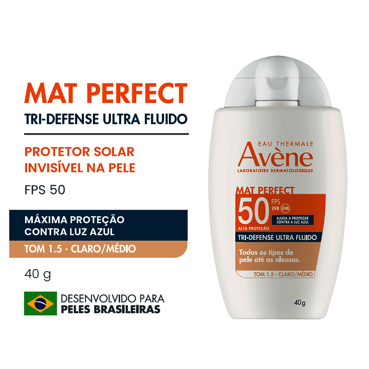 Protetor Solar Facial FPS50 Avène Mat Perfect Tri-Defense Ultra Fluído Cor Claro 40g - Preview 2